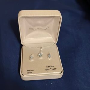 Sterling Silver Blue Topaz earring/necklace set